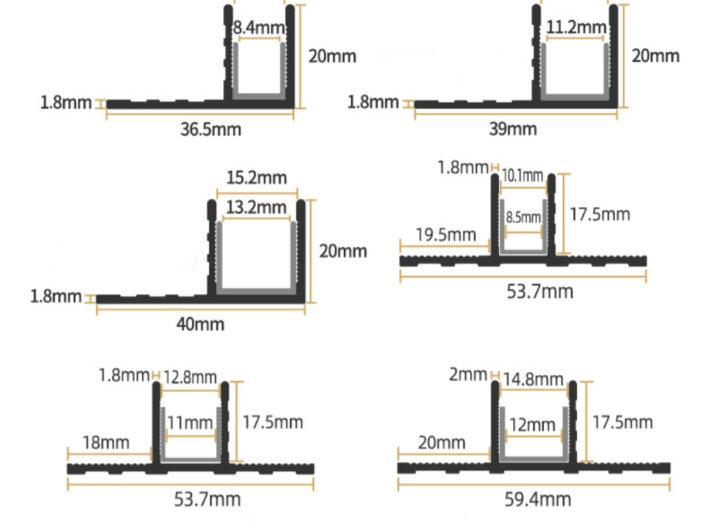 Types of aluminum edge trim for glass shower