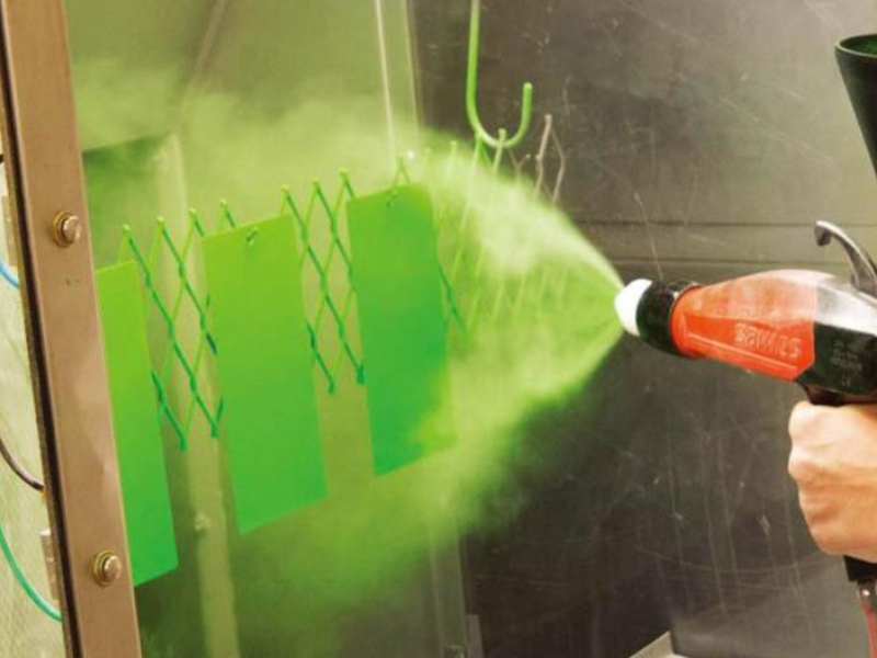 Powder coating involves applying powder coating to a spray gun
