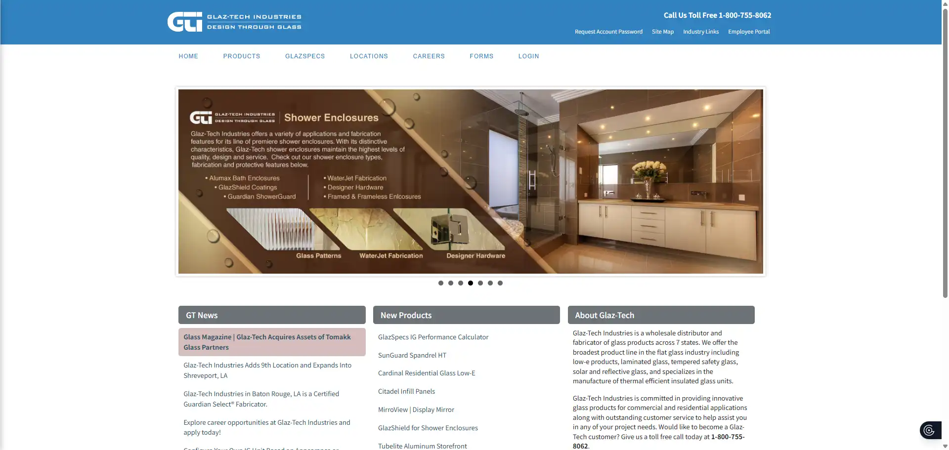 GlazTech website featuring oversized panoramic slim-frame aluminum windows.