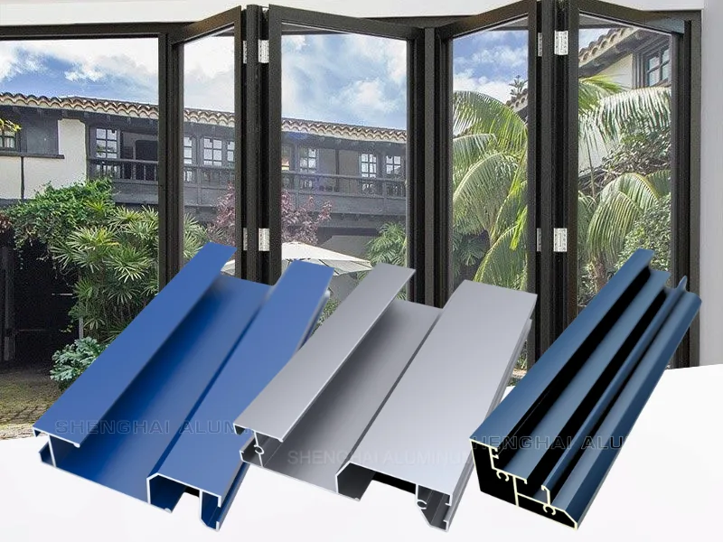 Thermal break aluminum bi-fold door for villa, with anodized aluminum profile cross section, multi color options