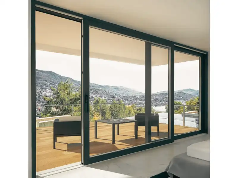 Ultra narrow frame heavy-duty lift-and-slide thermal break aluminum door for luxury Saudi UAE villa, panoramic mountain view patio door