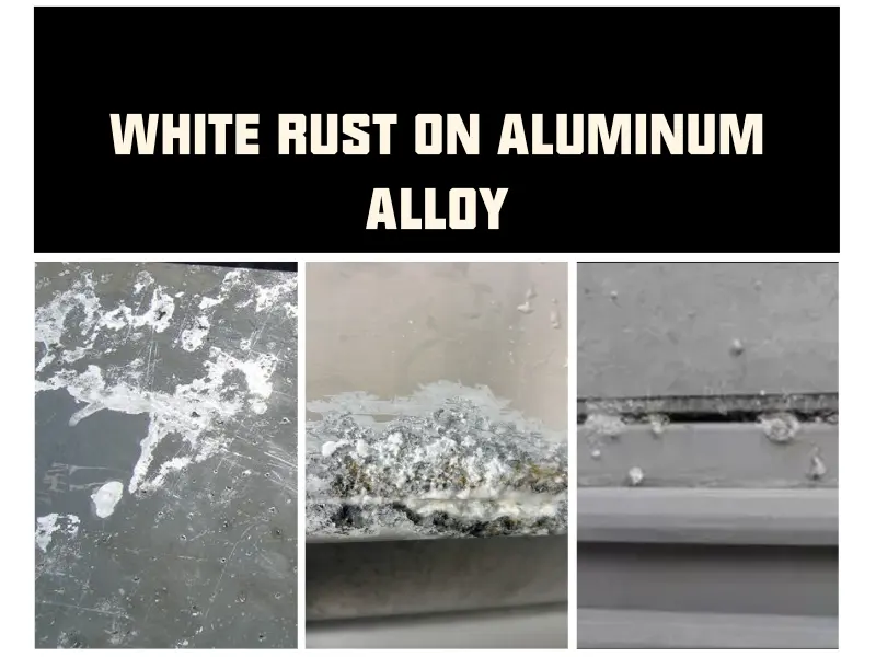 Three stages of white rust corrosion on aluminum alloy building profiles, showing severe pitting, edge corrosion and joint corrosion typical in GCC high salt spray environments