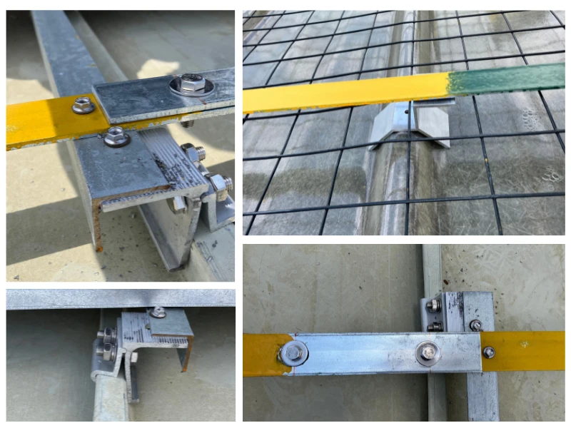 Close-up showing rust on a cut galvanized steel channel compared to corrosion-resistant extruded aluminum solar mounting brackets