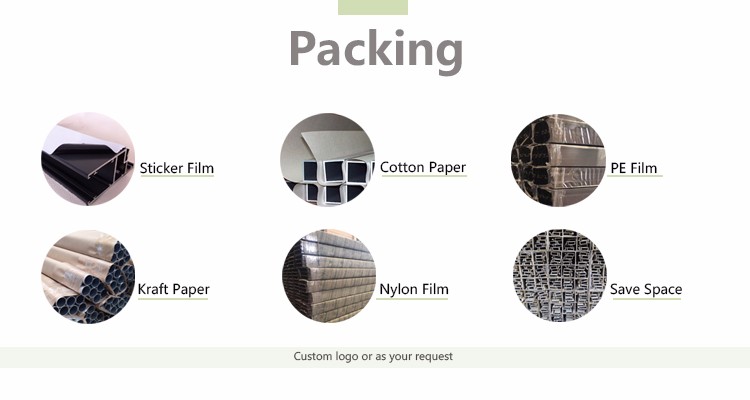 Customizable Packaging Solutions for Aluminum Extrusions Secure export packaging options for heavy-duty aluminum profiles, showing protective sticker film, waterproof kraft paper, and nylon shrink wrap to ensure damage-free sea freight.