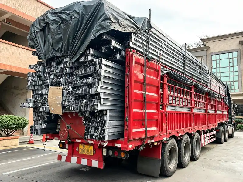 Heavy duty aluminum extrusion profiles loaded on a truck ready for export and delivery