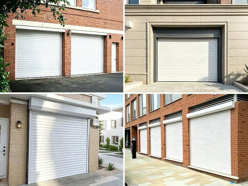 White Aluminum Roller Shutter Doors and Windows Installed in Residential Garage and Commercial Buildings